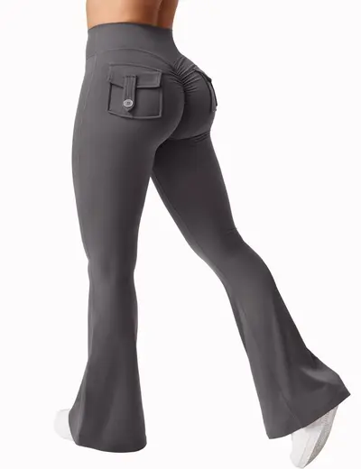 Shaping Flared Yoga Leggings, Bare-Feel Stretch Trousers with Pockets - 9