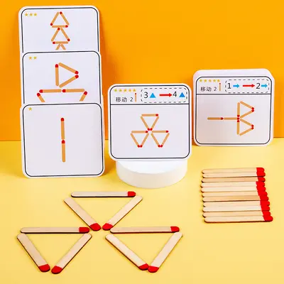 Children's Matchstick Puzzle Board Game, Geometry and Logic