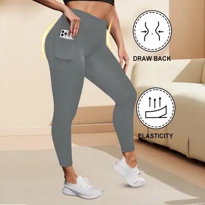 Cepli yüksek bel büyük beden yoga pantolonu, yüksek elastikiyet, kalça kaldırıcı - 11