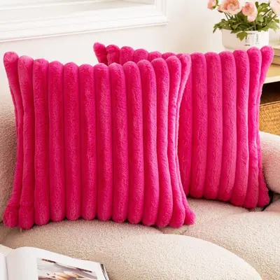 Rabbit Fur Throw Pillow Cover, Rectangular, Vertical Stripe Plush - 5