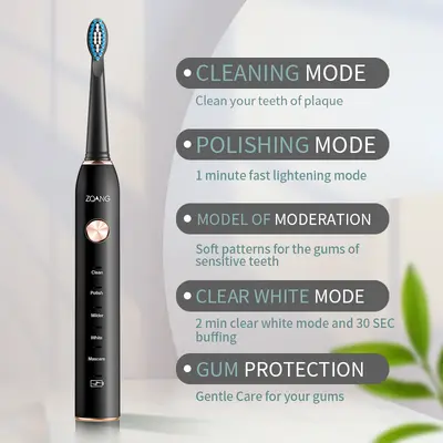 Sonic elektrikli diş fırçası, 5 seviye temizlik, USB şarj