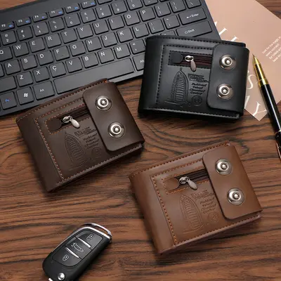 Men's Embossed Short Wallet with Magnetic Snap, Multi-Card Slots and Coin Pocket - 1