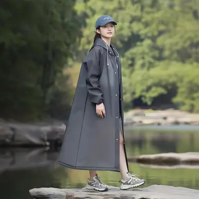 Yetişkinler için tek kullanımlık yağmurluk, uzun model, unisex, yürüyüş ve seyahat için taşınabilir, EVA siyah yağmurluk, fırtınaya dayanıklı. - 5