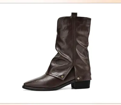 Square-Toe Inner Heel Short Boots, Retro Chunky Heel Trouser Boots for Women - 8