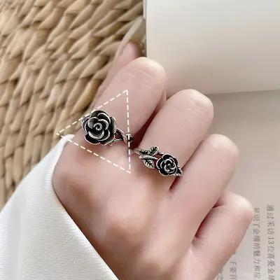 925 silver flower open ring, Thai silver, non-tarnishing