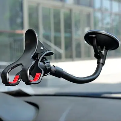 Car Phone Holder, Dual Clip, Suction Cup, Long Pole