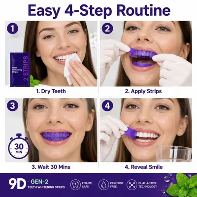 V34 Purple Teeth Whitening Strips, Stain Removal, Gum Protection - 4