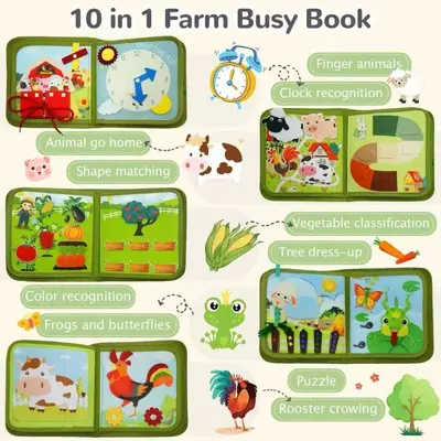 Felt Quiet Book with Learning Board for Babies and Toddlers