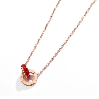 Titankarbonstahl Doppelring-Halskette, 18K Roségold vergoldet - 7