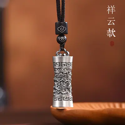 Openable Thai silver cloud mantra pendant, pure silver necklace - 8