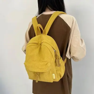 Stylish Corduroy String Backpack, New Travel Lightweight School Bag, Daily Use Backpack for University Students - 9