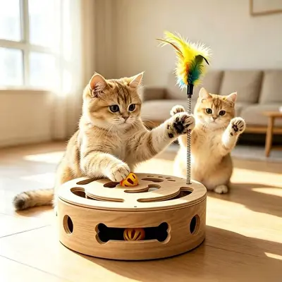 Wooden Cat Toy, Maze Puzzle Box, Interactive Play