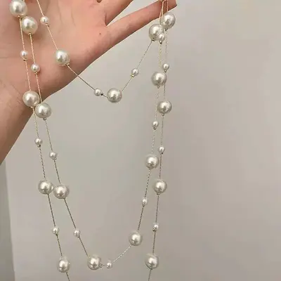 Französische Perlenkette mit Crackle-Optik, mehrschichtig, Langdesign - 4