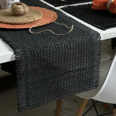 Jute Table Runner, Mixed Colour Woven Retro Table Cover, Decorative Long Towel with Tassel - 9