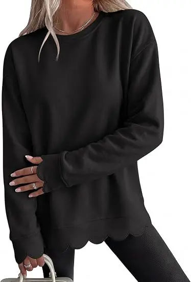 Women's Solid Color Round Neck Long Sleeve Fan-Cut Sweatshirt - 6