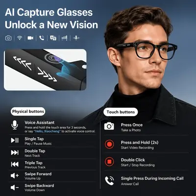 CY03 intelligente Brille mit Kamera 800W Pixel Foto Video Aufnahme austauschbare Gläser KI intelligente Brille - 5
