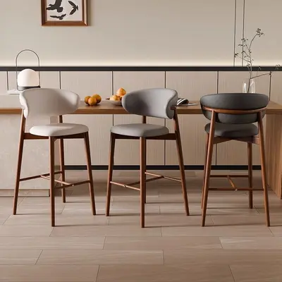 Modern Nordic Bar Stool with Backrest, High Legs Design - 2