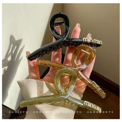 Large Letter Cross Claw Hair Clip for Women, Shark Clip Hair Accessory Wholesale, Back of Head Styling for Thick Hair, Premium Decorative Hair Accessory