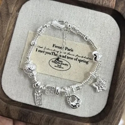 Hammered Star Plate Silver Wrap Bracelet for Women