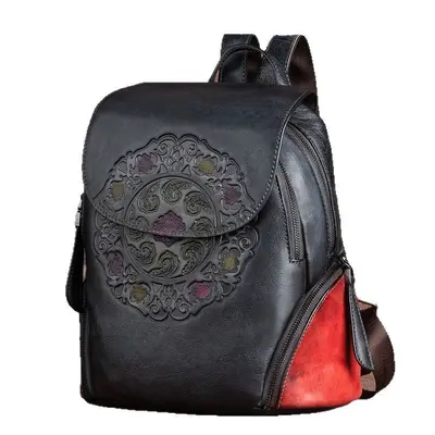 Cowhide Backpack, Embossed, Retro Chinese Style - 6
