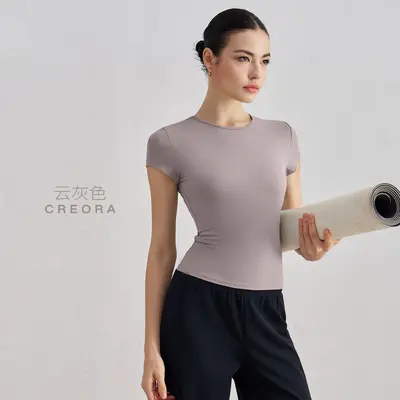 Aido SNU bequemes Sport-Kurzarmshirt mit schmaler Taille, atmungsaktiv, Yoga-T-Shirt für Lauf- und Trainingsgeräte für Frauen, nacktes Sport-Oberteil - 10