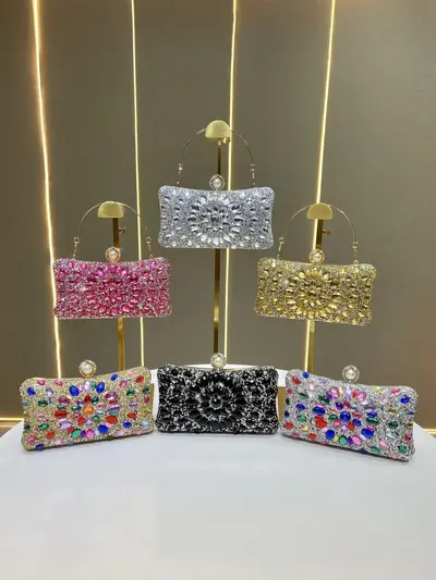 Rhinestone Women's Evening Bag, Crossbody Clutch - 5
