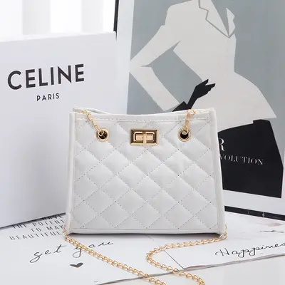 Embroidered Chain Small Women's Shoulder Bag, Diamond Pattern - 8