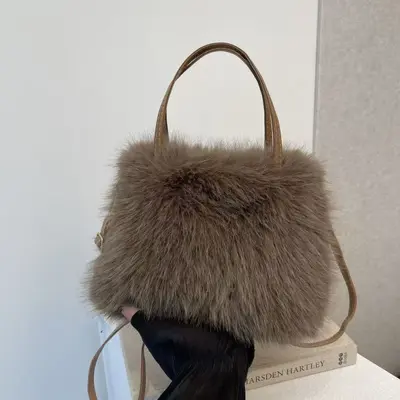 Kadın Çapraz Askılı Peluş Çanta, Tote Çanta Modeli, Sonbahar ve Kış - 11