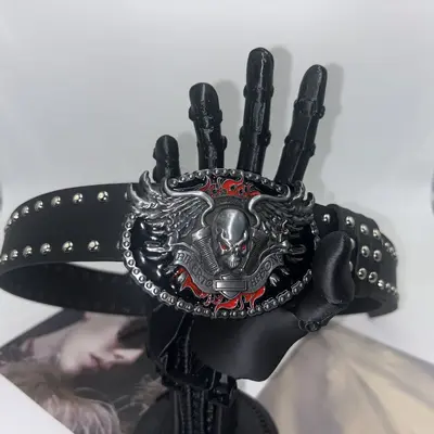 Poker Totenkopf Handschuh Nieten Gürtel Herren Universal Dekoration Gürtel für Röcke Jeans Ledergürtel Punk Style Gürtel - 3