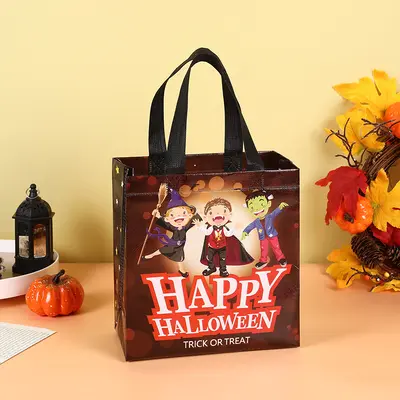 Halloween Gift Bag with Witch Pumpkin Design, Non-Woven Candy Bag