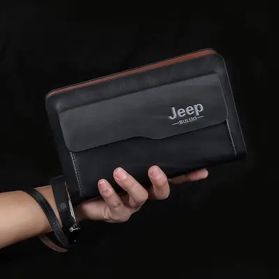 Men's Clutch Bag, Large Capacity Zip Long Wallet, PU Leather - 5
