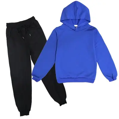 Children's Hooded Thin Sweatshirt and Long Pants Daily Set, Plain Colour - 7
