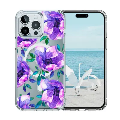 Apple iPhone 16E magnetic case, purple flower pattern TPU+PC - 10