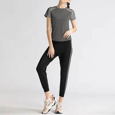 Juyitang Yoga-Set aus zwei Teilen, Mesh-Kurzarmshirt und Leggings