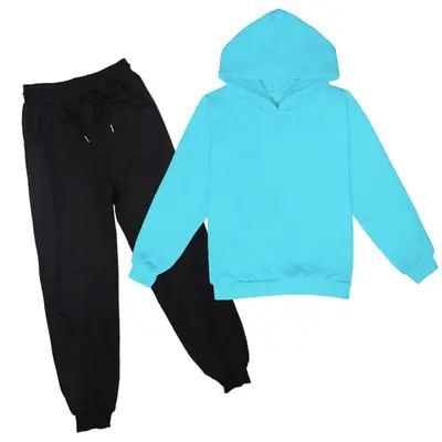 Children's Hooded Thin Sweatshirt and Long Pants Daily Set, Plain Colour - 10