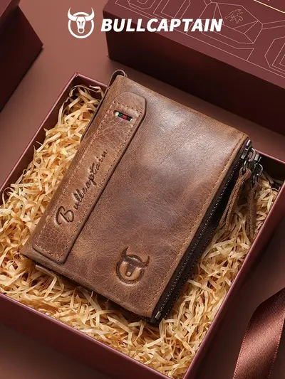 Niu Captain Retro Genuine Leather Men's Zipper Wallet Vertical Style Casual Short Photo Holder Driver's License Full Grain Cowhide Coin Purse