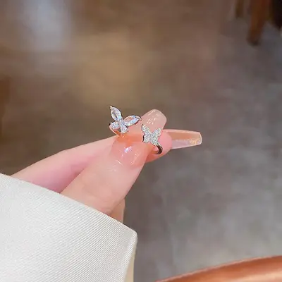 Zircon adjustable open ring for women, Korean style - 11