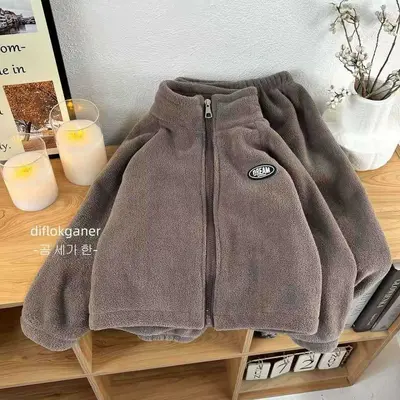 Children's Set: Girls' Soft Warm Pants, Boys' Double-Sided Plush Sweater and Zip Jacket