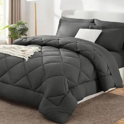 Brushed Diamond Quilted Comforter and Pillowcase Set, 3 Pieces, Multiple Colors - 3