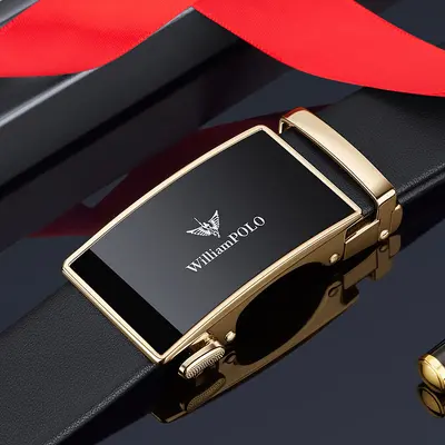 Paul Belt Luxury Leather Belt for Men, Genuine Leather Automatic Buckle Belt, Plain Business Style Alloy Soft Leather Men's Belt