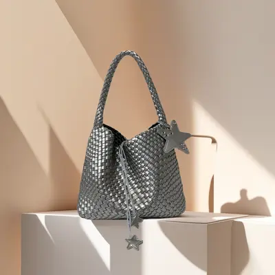 Champagne Hand-Woven Women's Tote Bag, Large Capacity - 5
