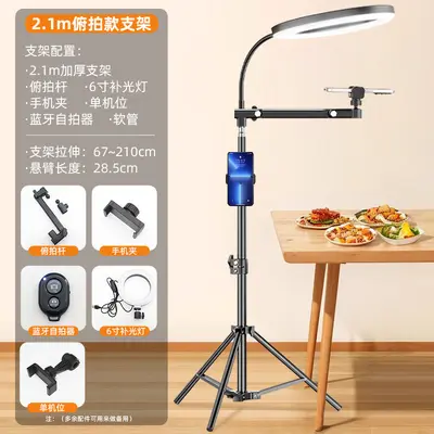 Floor Tripod with Overhead Phone Mount, Portable Vlog Selfie Stick with Fill Light - 13