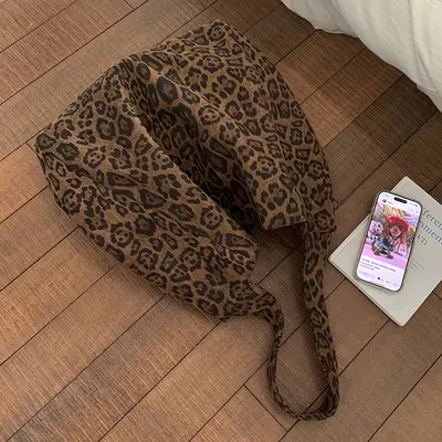 Women's Autumn Woollen Fabric Tote Bag with Single Shoulder Strap - 5