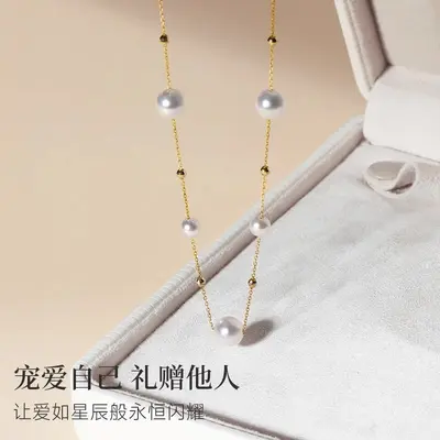 S925 Sterlingsilber-Gold-Perlenkette, Stern-Design, elegante Schlüsselbeinkette für Damen