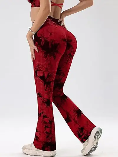 Yüksek Bel Geniş Paçalı Yoga Pantolonu, Elastik, Batik Desen