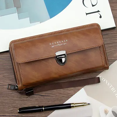 Retro Buckle Men's Long Wallet, Multi-Card Slots, Phone & Coin Compartment - 8