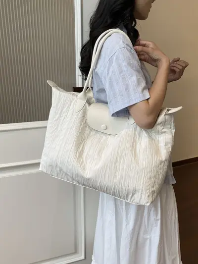 Wrinkled Nylon Handheld Travel Bag Women Large Capacity Single Shoulder Luggage Tote Lightweight Short Trip Business Trip Fitness Storage Bag