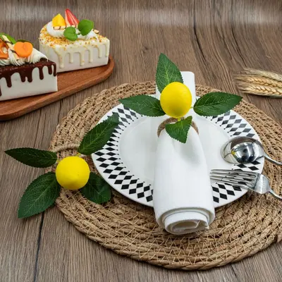 Sınır Ötesi Minimalist Sarı Limon Peçete Halkası Yapay Peçete Halkası Peçete Toka Avrupa Tarzı Bitki Keten İp Ağız Bez Halkası Toptan