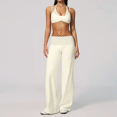 Women's Fitness Set: Contrast Color Open-Back Bra and Wide-Leg Yoga Pants