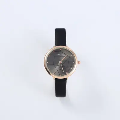 Women's quartz watch with geometric patterned leather strap - 10